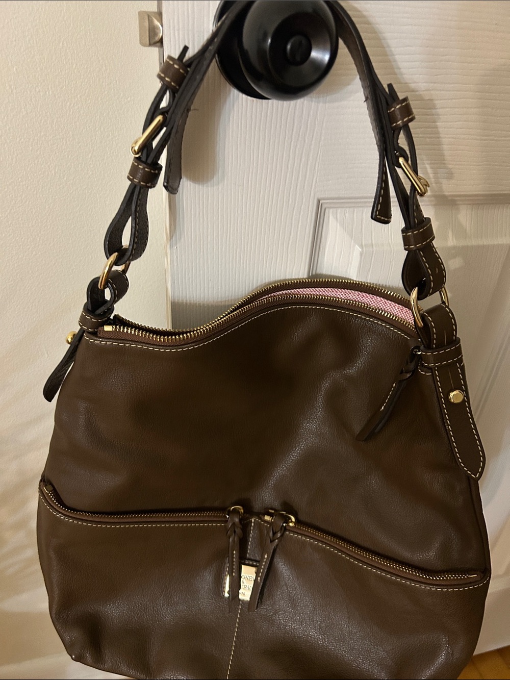 Dooney & Bourke Brown Leather Shoulder Bag with Gold Hardware